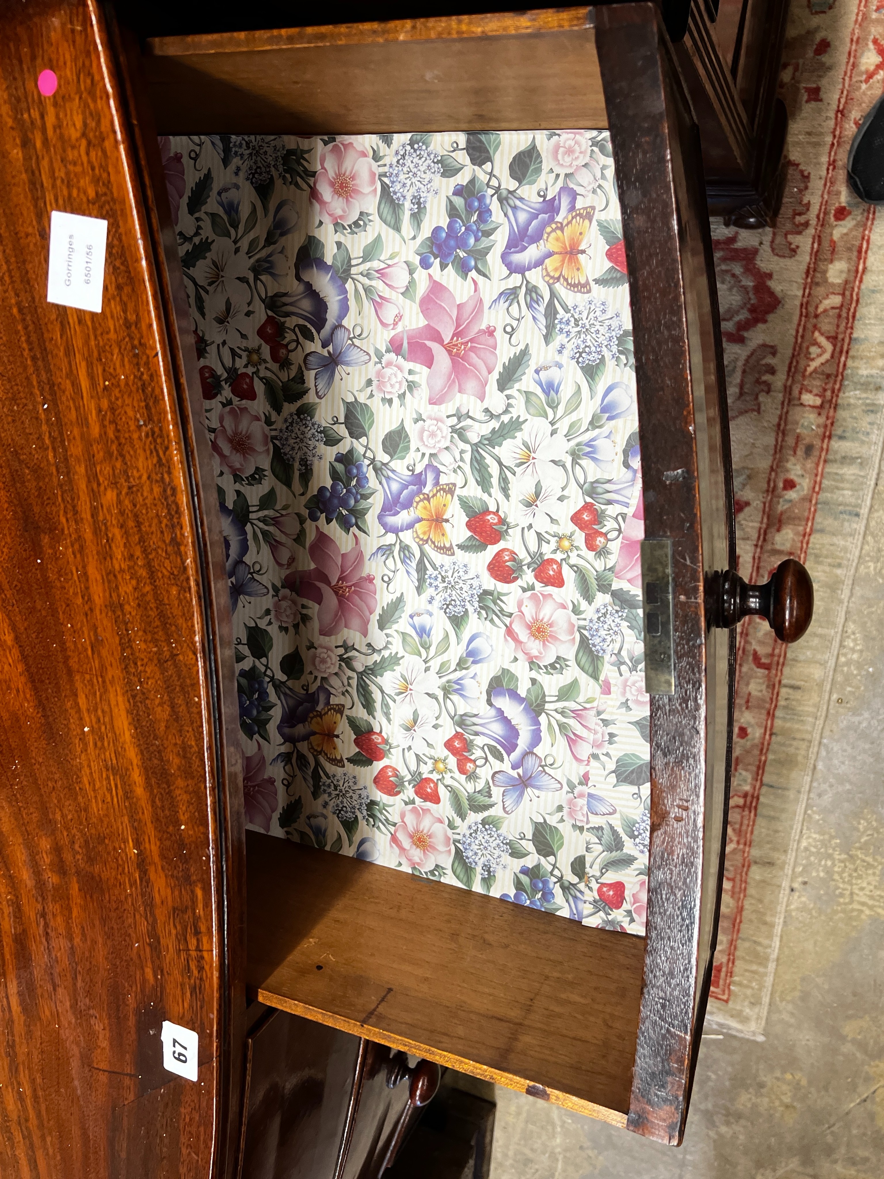 A Victorian mahogany bow front washstand, width 107cm, depth 56cm, height 96cm